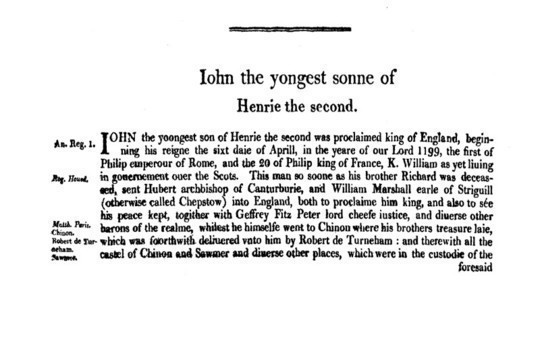 Chronicles of England, Scotland and Ireland (2 of 6): England (7 of 12) Iohn the Yongest Sonne of Henrie the Second