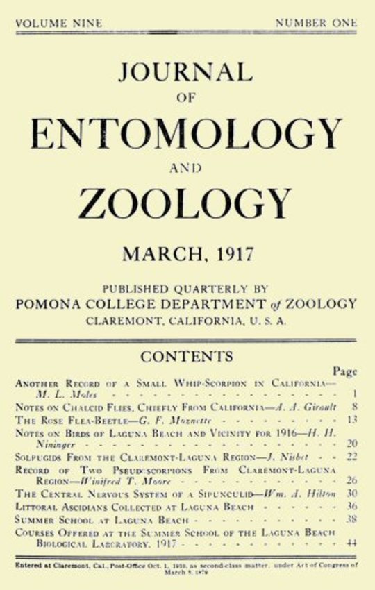 Journal of Entomology and Zoology, March 1917