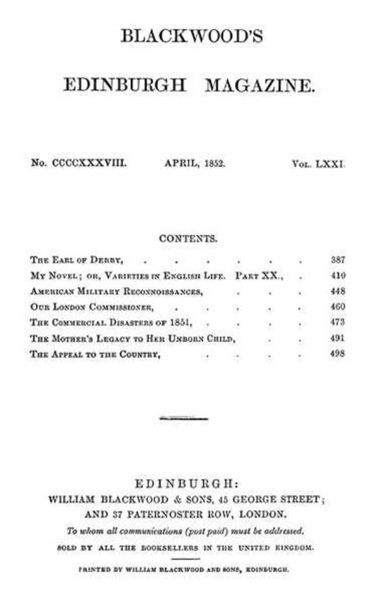 Blackwood's Edinburgh Magazine, Vol. 71, No. 438, April 1852