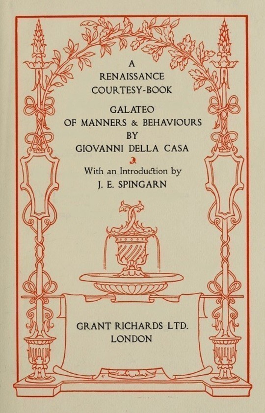 A Renaissance Courtesy-book Galateo of Manners and Behaviours