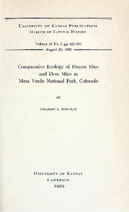 Comparative Ecology of Pinyon Mice and Deer Mice in Mesa Verde National Park, Colorado