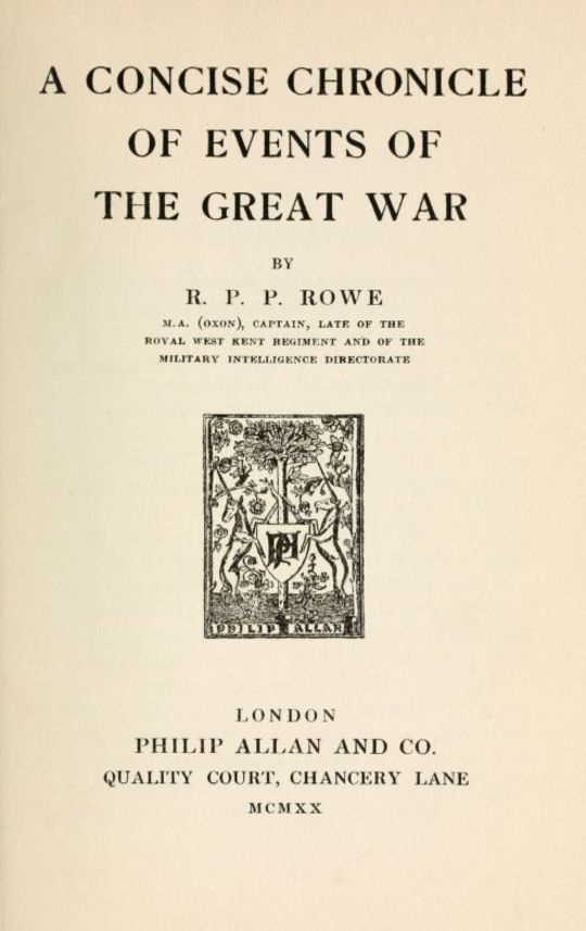 A Concise Chronicle of Events of the Great War