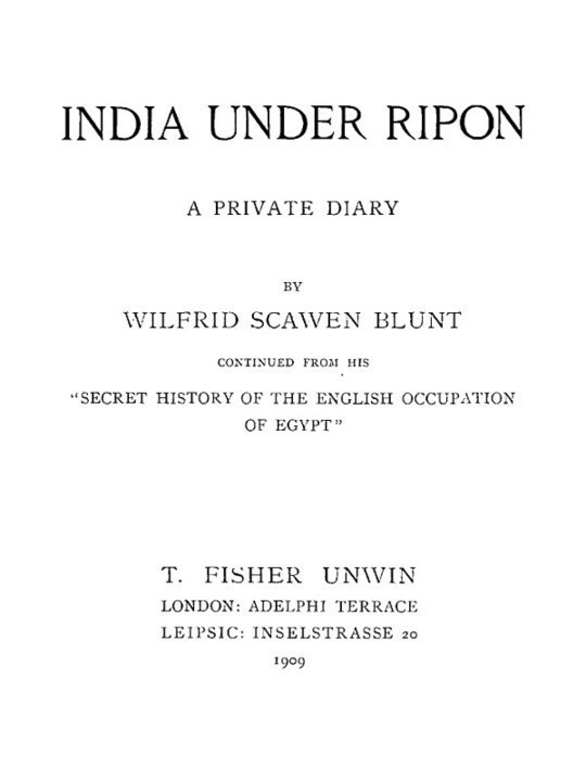 India Under Ripon A Private Diary