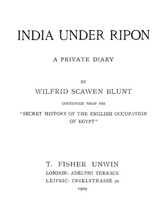 India Under Ripon A Private Diary