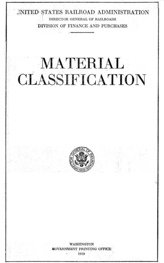 Material Classification
Recommended by the Railway Storekeepers' Association