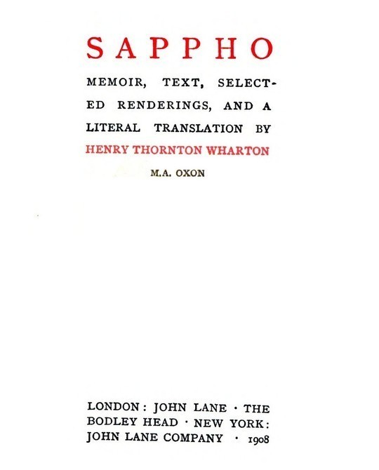 Sappho
Memoir, text, selected renderings, and a literal translation